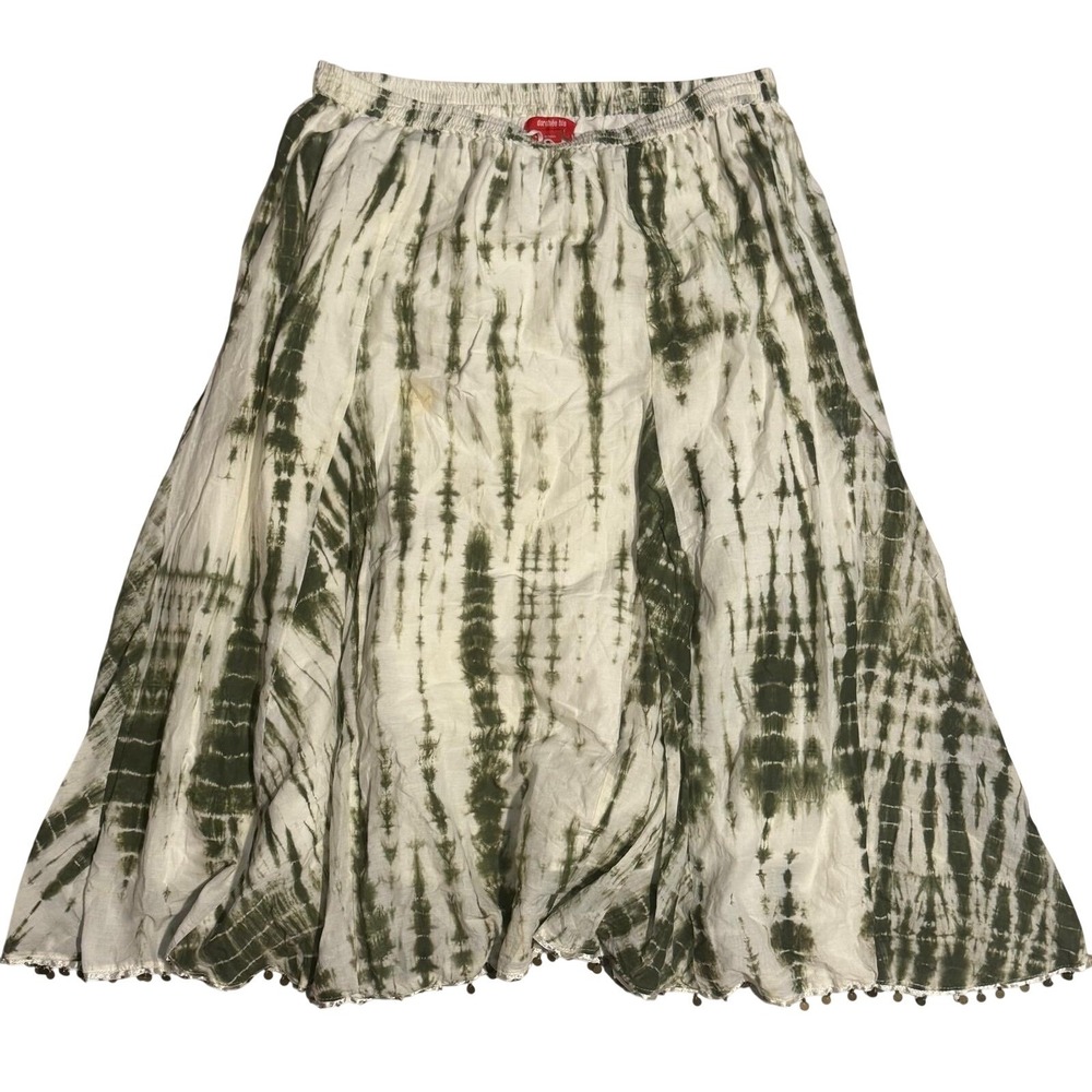 Dorothee Bis Green Tie Dye Maxi Skirt Large Boho Coin Trim Elastic Waist L